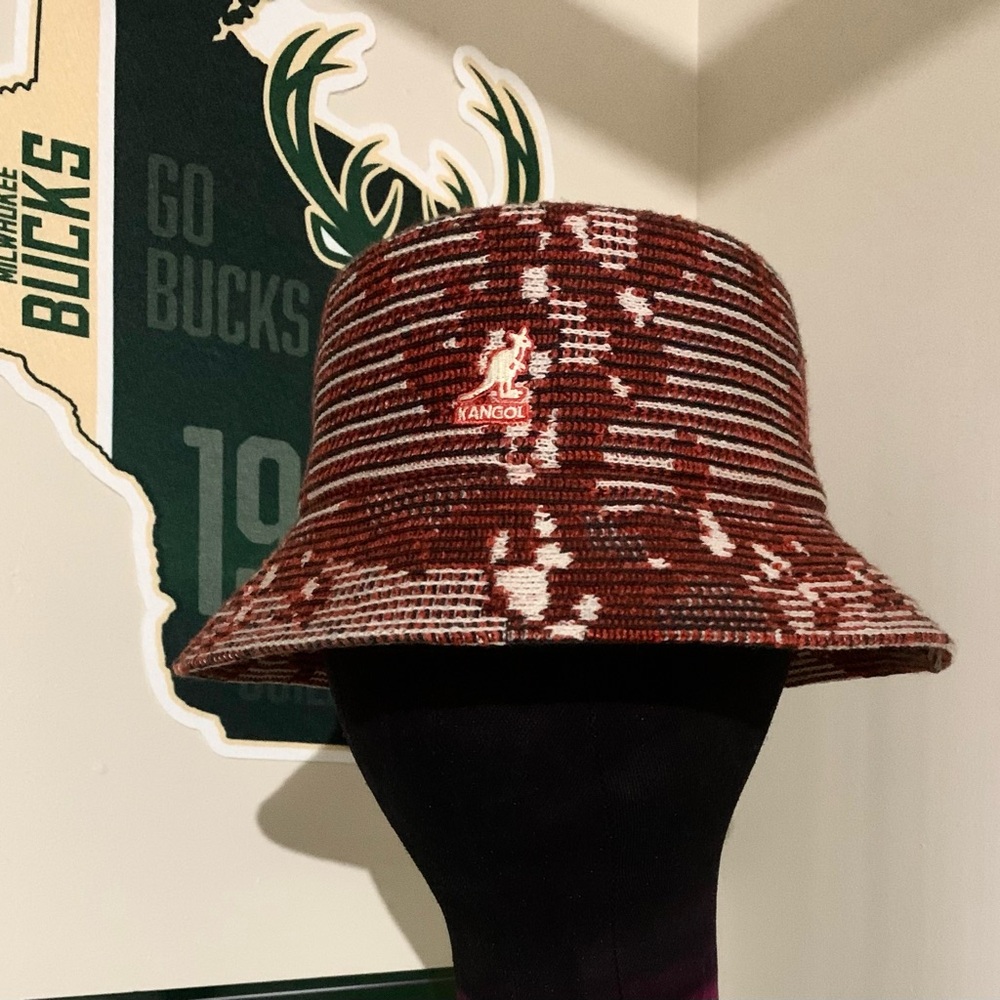 Kangol Red and White Textured Bucket Hat